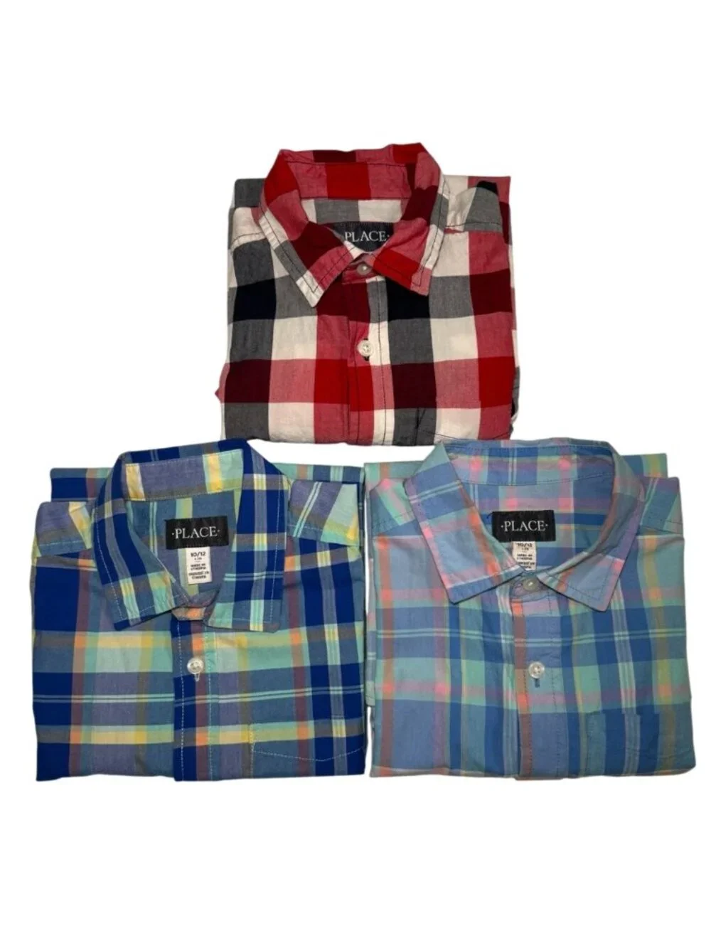 Three The Children's Place Boys Short Sleeve Button Up Dress Shirts Size L 10/12